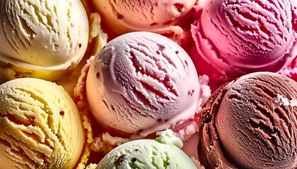 Colorful Ice Cream Scoops: A Delicious Macro Shot of Frozen Dessert Variety