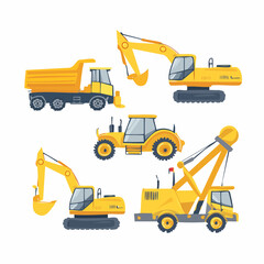 Construction Equipment Set Detailed Vector Illustration of Heavy Machinery for Projects