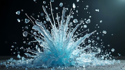 Dynamic Blue Water and Ice Splash Explosion on Dark Background - Refreshing Liquid Burst