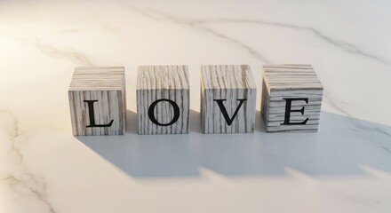 Wooden blocks spelling love on a marble surface for valentines day