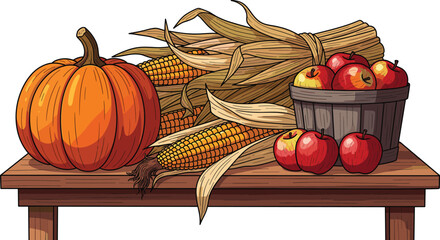 Autumn Harvest Display with Pumpkin, Corn, and Apples on a Wooden Table

Autumn Harvest Display with Pumpkin, Corn, and Apples on a Wooden