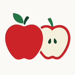 Flat Vector Apple Illustration Set. Whole and Sliced Fruit with Solid Color Blocks on White Background.