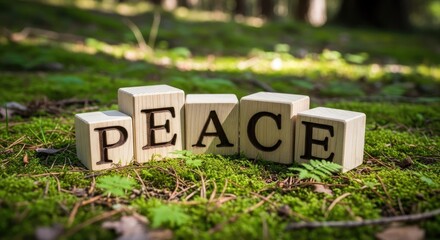 Wooden Peace Blocks in Natural Outdoor Setting Promoting Serenity and Tranquility