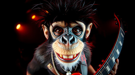 Rock n roll monkey guitarist portrait