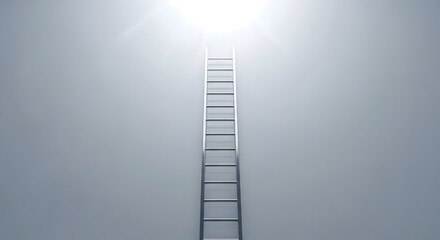 Ascend to new heights with this gleaming, modern ladder reaching towards a bright, hopeful light symbolizing success, opportunity, and upward mobility.