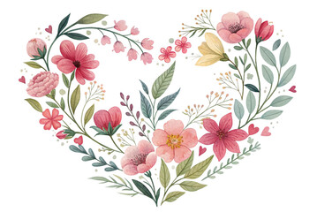 Fototapeta premium heart-shaped set of flowers isolated on transparent background. elegant floral design elements for postcard, invitation, cover, decoration