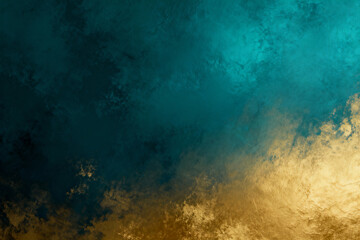Fototapeta premium Textured turquoise and golden gradient background. Background for Christmas or New year overlay. AI generated images
