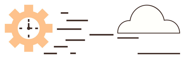 Gear with clock representing time efficiency, connected to a cloud for digital transformation. Ideal for productivity, technology, innovation, cloud computing, networking, automation, and digital