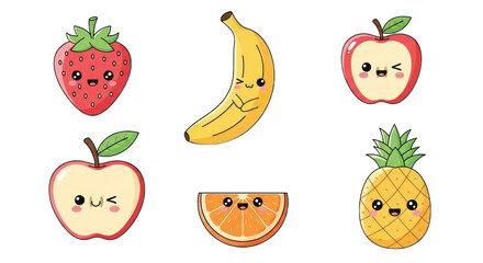 Cartoon fruits with smiling faces for healthy eating and wellness concept