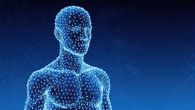 Digital Human Body Representation with Glowing Blue Particles.