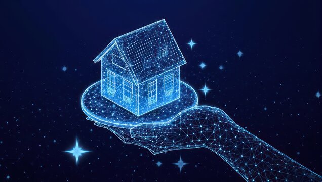 Digital House on Hand - Futuristic Real Estate Concept.