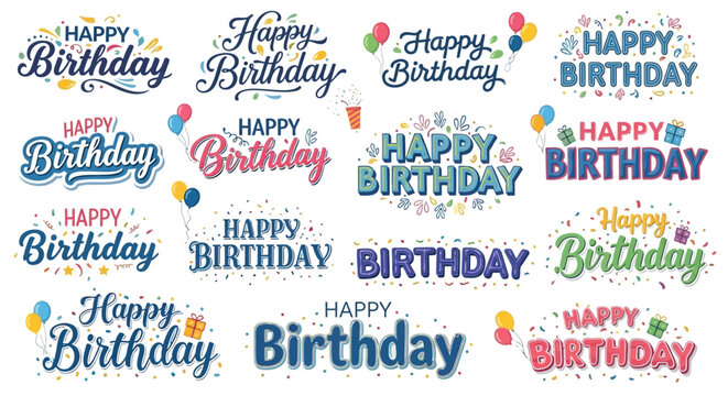 Festive Birthday Typography Collection Unique Greetings & Designs for Celebrations