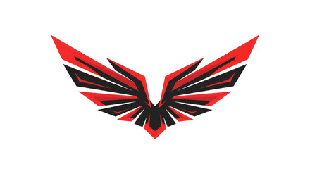 Abstract wing design in red and black against transparent background