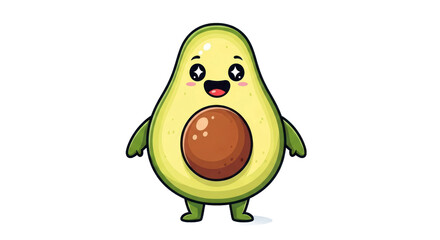 Cartoon avocado character with happy face and transparent background