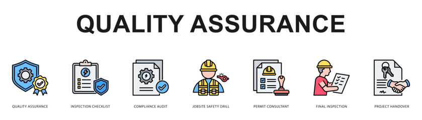 Quality Assurance Modern and clean web banner illustration featuring thematic icons for visual communication