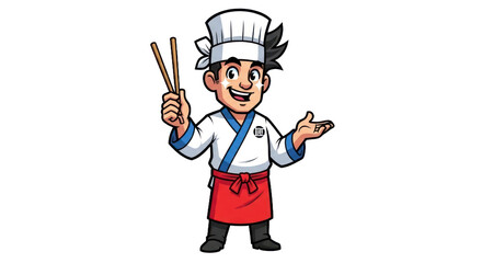 Cartoon chef character holding chopsticks culinary profession concept vector