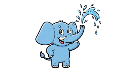 Cartoon elephant spraying water illustration on transparent background