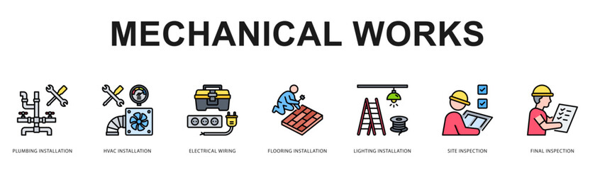 Fototapeta premium Mechanical Works Modern and clean web banner illustration featuring thematic icons for visual communication