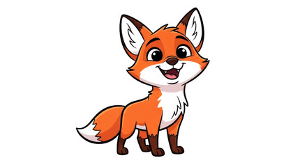 Cartoon fox illustration smiling with orange fur and brown paws on transparent background