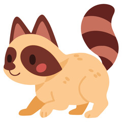 Funny raccoon wild animal cartoon character flat color vector illustration template design