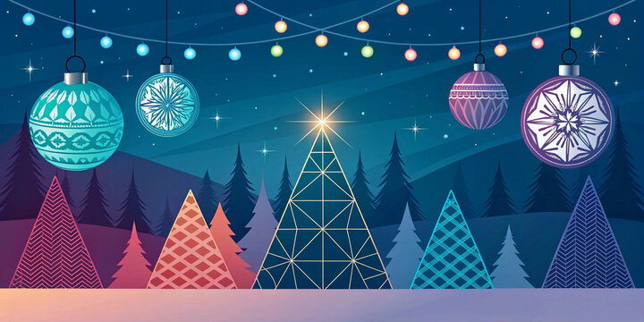 Modern Christmas and New Year background with abstract gradient, geometric shapes, and festive  - Powered by Adobe