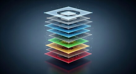 Abstract Layered Structure with Connectivity and Data Representation Illustration