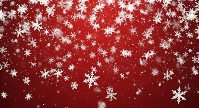 Falling snowflakes on a vibrant red background for winter holidays