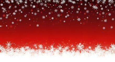 Falling snowflakes on a gradient red background with white snowdrift