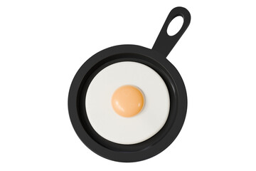 3d frying pan with egg icon. breakfast cooking concept. Minimal cartoon skillet egg breakfast for food app banner. isolated on white background. 3d render.