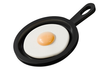 3d frying pan with egg icon. breakfast cooking concept. Minimal cartoon skillet egg breakfast for food app banner. isolated on white background. 3d render.