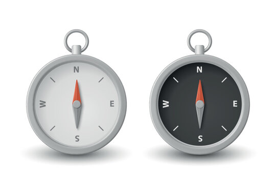 Vector 3d Realistic Compass Icon Set. Minimalistic Compass Illustration with Black and White Dial. Navigation Compass Clipart. Travel and Adventure Design Template
