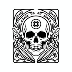 lineart skull in paradise emblem