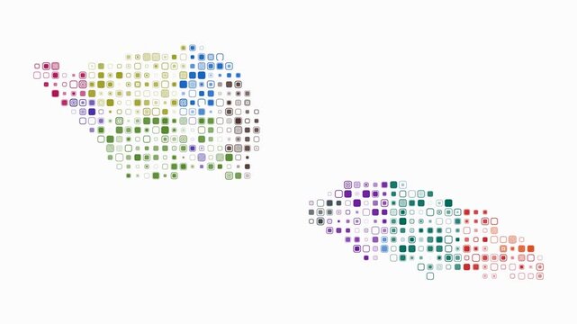 Samoa animated country shape. Pulsating colored dots on the map of the country. Small size rounded square blocks. Digital style Samoa map on white background. Modern animation video.