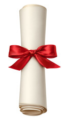 Scroll of Paper Tied with Satin Ribbon Romantic Message Symbol on Transparent Background