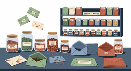 Collection of Jars, Envelopes, and Mailboxes - A Colorful and Organized Display.