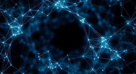 Abstract blue glowing network of connected dots and lines