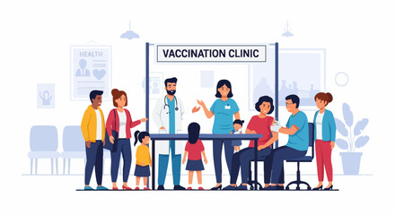 Diverse group of people receiving vaccinations at a clinic.