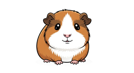 Cartoon guinea pig with brown and white fur against a transparent background