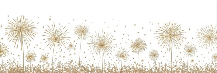 Golden fireworks on white background sparkling celebration display