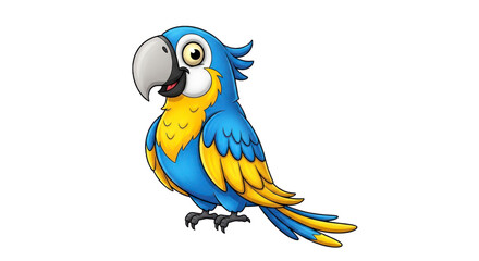 Cartoon parrot illustration with blue and yellow feathers isolated