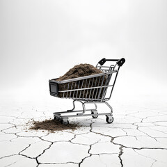 A Shopping Cart Overlowing with Cracked Earth: Overconsumption Concept