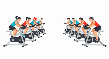 Group of people exercising on stationary bikes in a spin class.