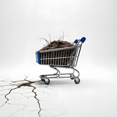 A Shopping Cart Overlowing with Cracked Earth: Overconsumption Concept
