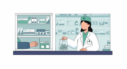 Fototapeta premium Pharmacist handing medicine to customer.