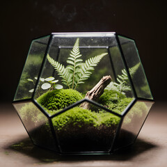 A Macro Shot of a Lush Geometric Terrarium