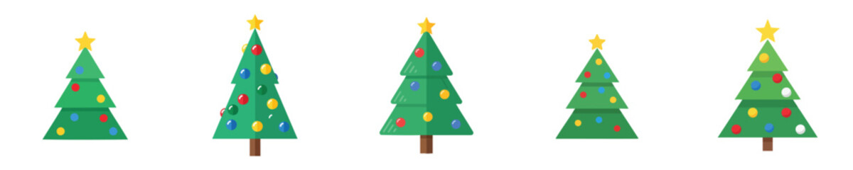 Stylized Illustration Christmas Tree Layered Flat Vector Set Holiday Design Asset Collection Smooth Shading