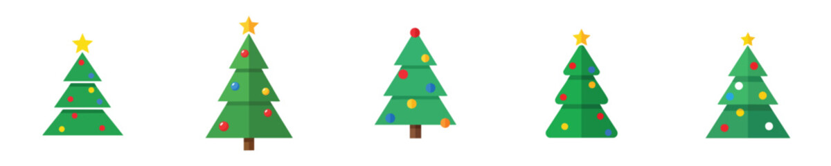 Simple Vector Geometric Christmas Tree Segmented Flat Design Illustration Collection Minimal Style