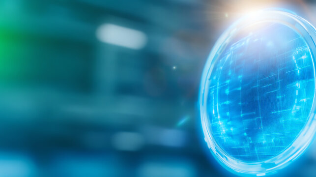 A futuristic digital globe representing global connectivity and advanced technology with glowing lines and nodes in a high-tech environment.