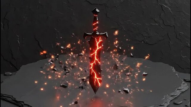 Fiery Explosion and Molten Metal Transformation into a Glowing Sword.