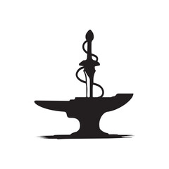 image of a dagger wrapped around a snake. Snake and Sword Sketch Silhouette Art Illustration of a Reptile Wrapped and stuck in wood